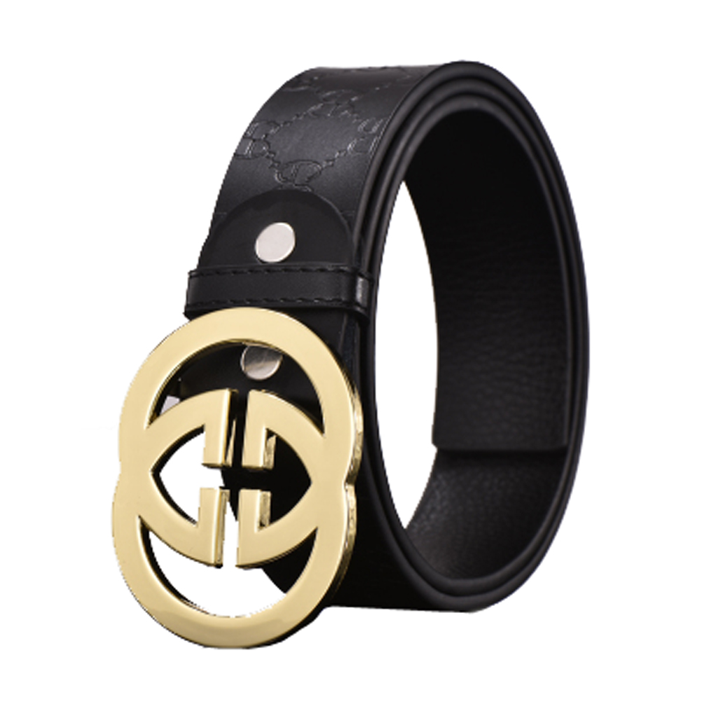 Black Gucci GG Gold Buckle Belt for Men zavael.com